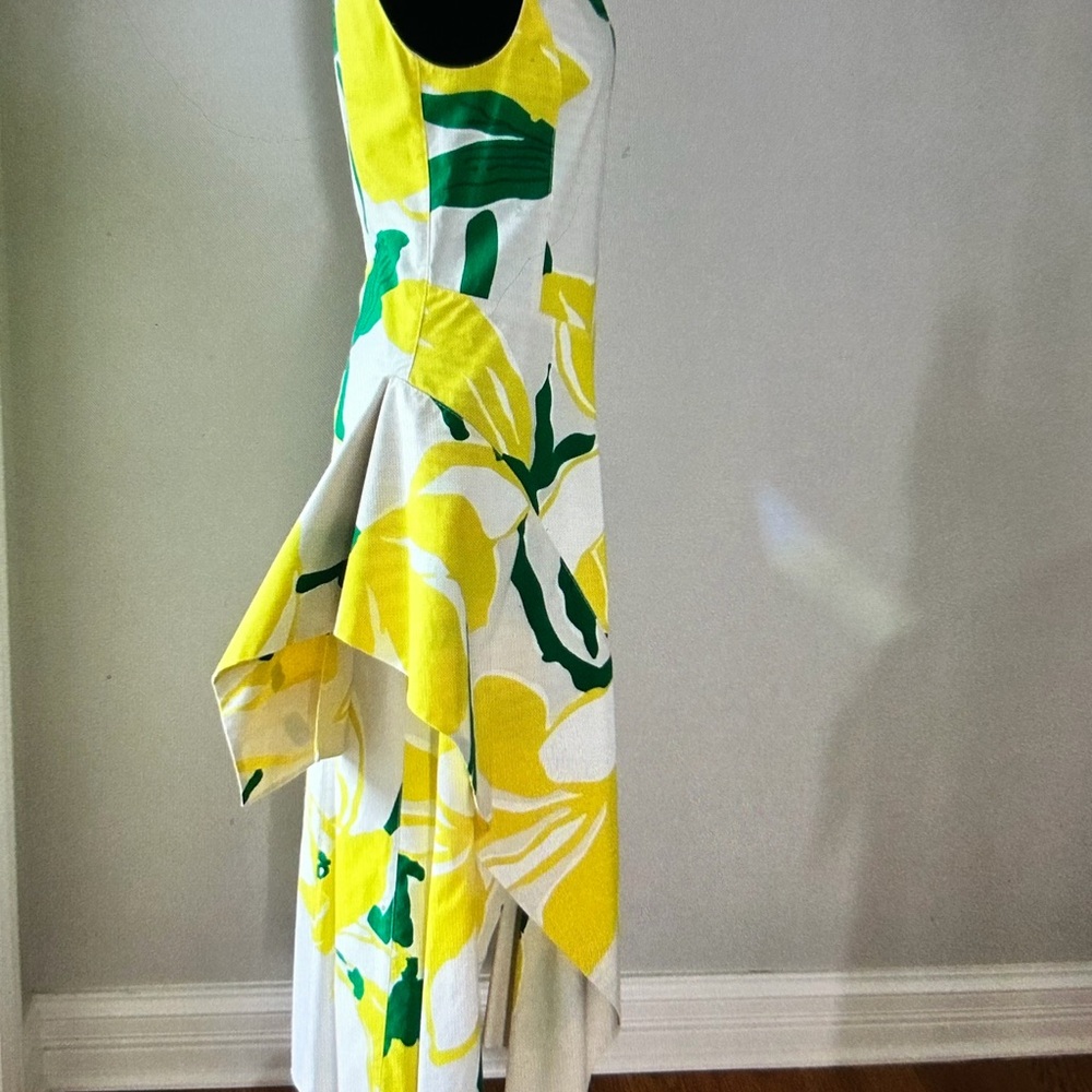 Marni Asymmetrical Dress in Yellow and Green Floral